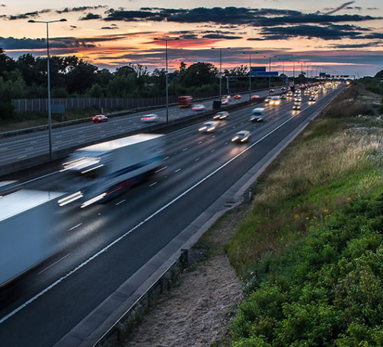 Busy motorway at night