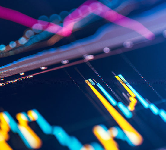 Stock market candle graph with significant bokeh