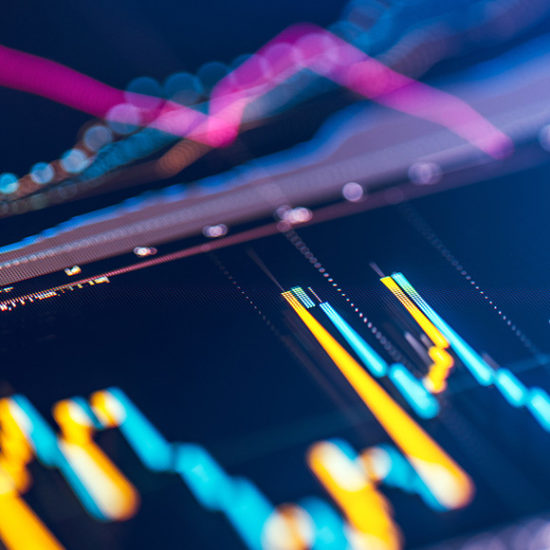 Stock market candle graph with significant bokeh